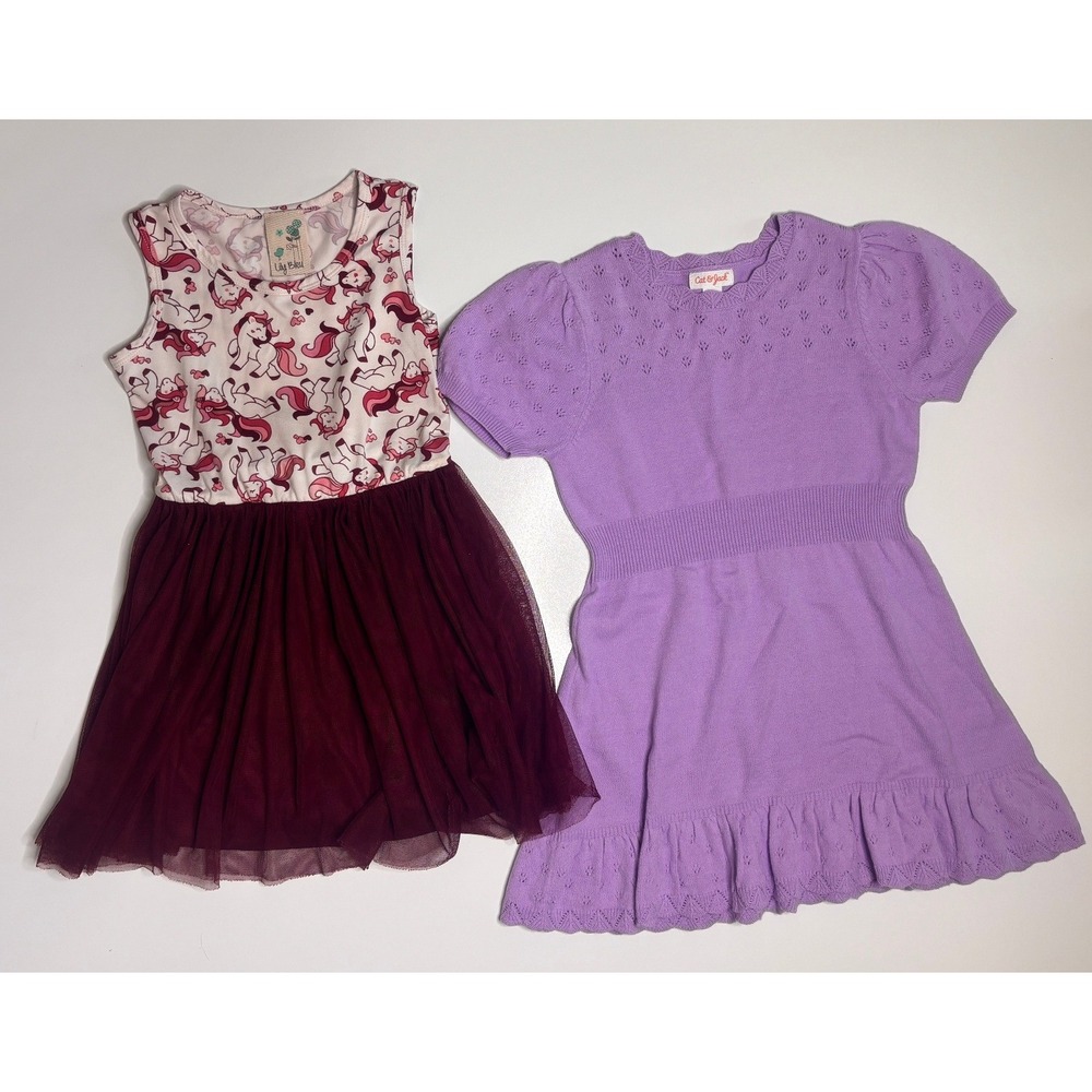 Lily Bleau Unicorn Tutu & Cat Jack Lavender Sweater Dress Bundle Girls Size 4 5